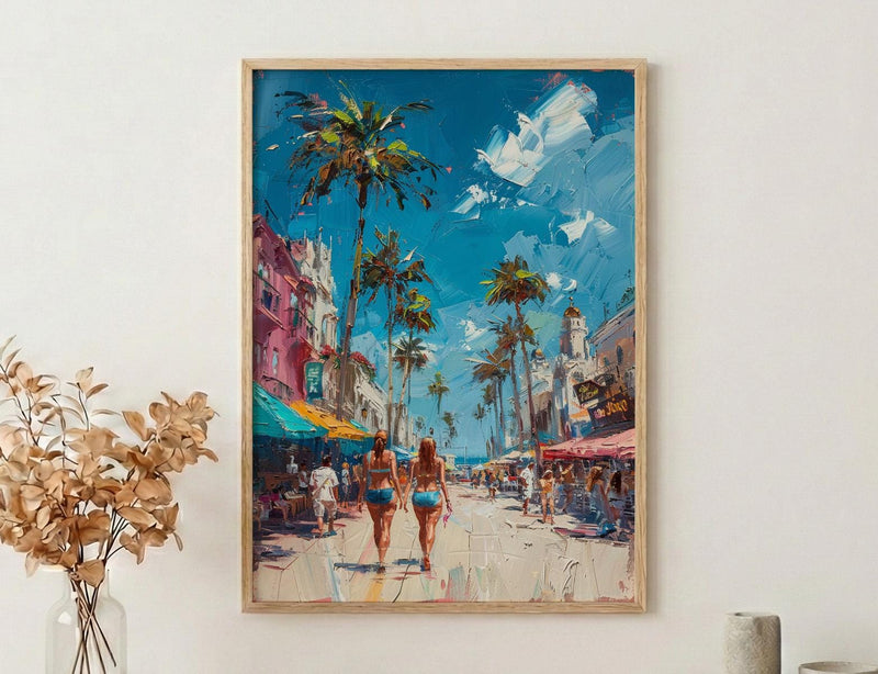 Venice Beach Boardwalk Wall Art, Los Angeles Coast Decor - Vibrant Summer Palm Tree Scene