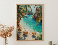 Cancun Mexico Beach Wall Art, Caribbean Sea Travel Decor - Bright Turquoise Summer Ocean View
