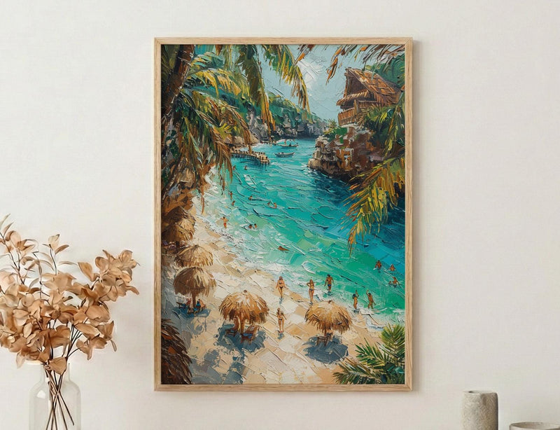 Cancun Mexico Beach Wall Art, Caribbean Sea Travel Decor - Bright Turquoise Summer Ocean View