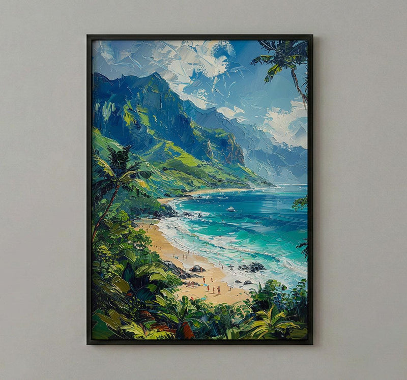 Kauai Hanalei Bay Wall Art, Lush Tropical Island Decor - Majestic Green Mountain Summer Ocean