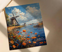 Dutch Windmill Art, Netherlands Decor - Historic Canal Print