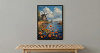 Dutch Windmill Art, Netherlands Decor - Historic Canal Print