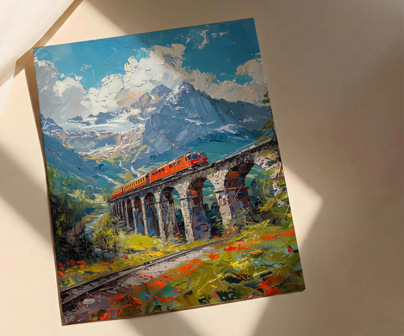 Swiss Train Poster, Switzerland Nature - Stone Viaduct Print