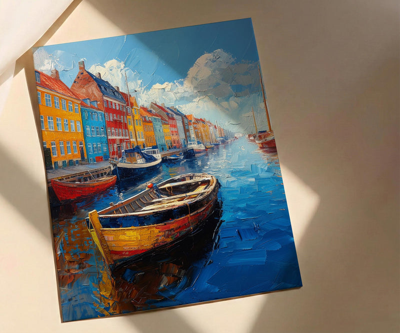 Copenhagen Nyhavn Art Print, Denmark City Decor - Colorful Townhouse