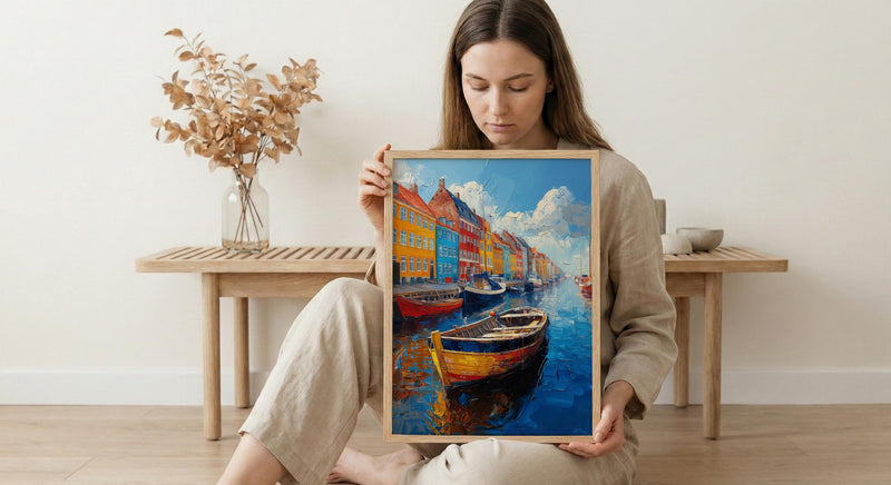 Copenhagen Nyhavn Art Print, Denmark City Decor - Colorful Townhouse