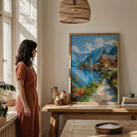 Hallstatt Village Wall Art, Austria Nature Decor - Alpine Lake Print