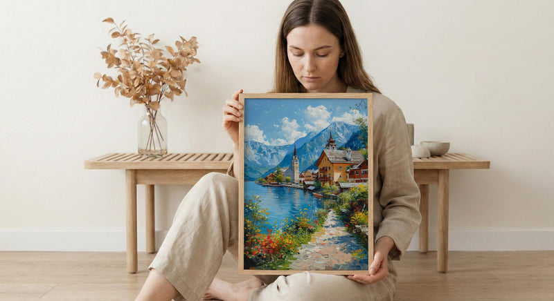 Hallstatt Village Wall Art, Austria Nature Decor - Alpine Lake Print