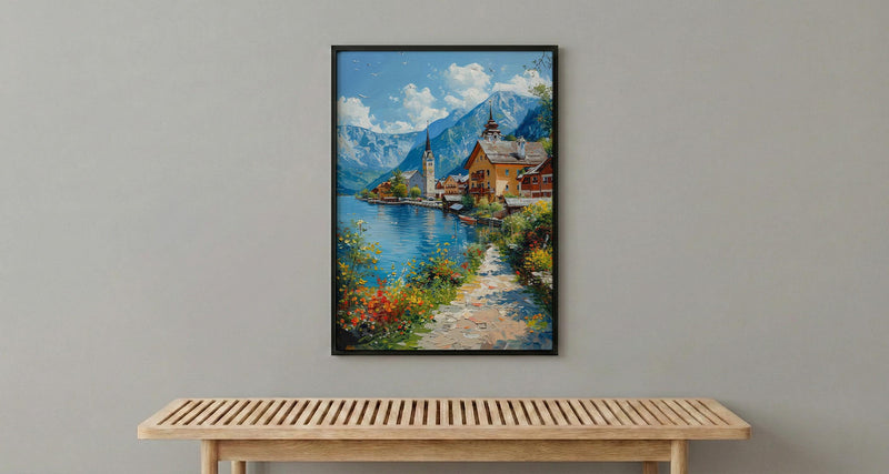 Hallstatt Village Wall Art, Austria Nature Decor - Alpine Lake Print