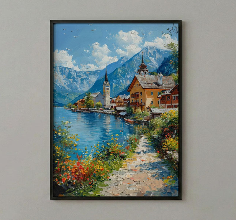 Hallstatt Village Wall Art, Austria Nature Decor - Alpine Lake Print