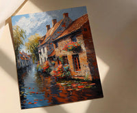 Bruges Canal Poster, Belgium City Decor - Medieval Brick Art
