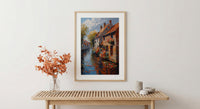 Bruges Canal Poster, Belgium City Decor - Medieval Brick Art