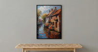 Bruges Canal Poster, Belgium City Decor - Medieval Brick Art