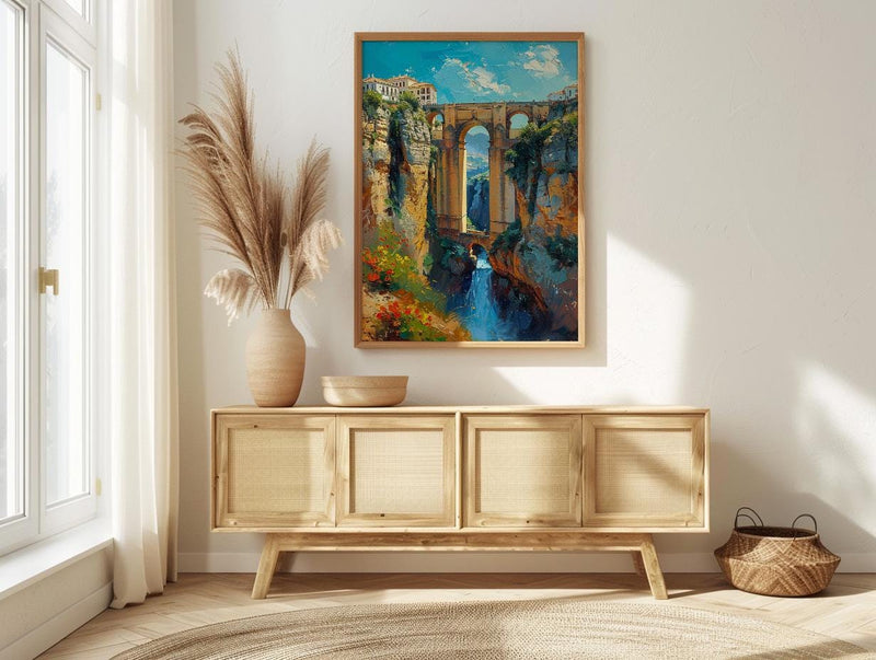 Ronda Bridge Poster, Spain Gorge Decor - Ancient Stone Art Print