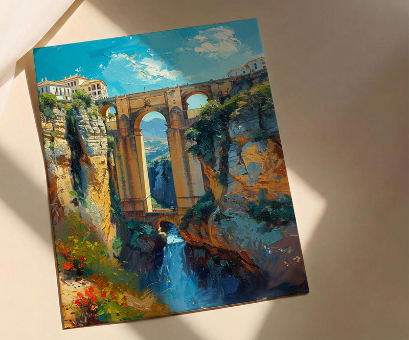 Ronda Bridge Poster, Spain Gorge Decor - Ancient Stone Art Print