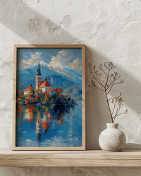 Lake Bled Art Print, Slovenia Island Decor - Alpine Church Poster