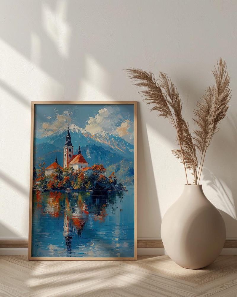 Lake Bled Art Print, Slovenia Island Decor - Alpine Church Poster