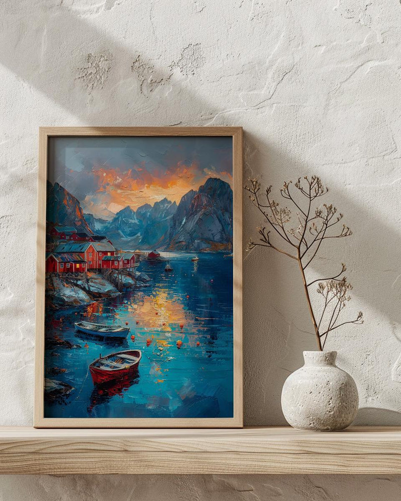 Lofoten Island Art, Norway Coastal Decor - Red Fishing Cabin