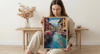 Annecy France Poster, Turquoise Canal Decor - Medieval House Art