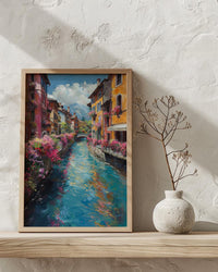 Annecy France Poster, Turquoise Canal Decor - Medieval House Art