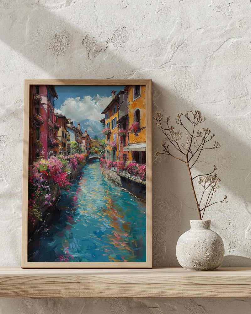 Annecy France Poster, Turquoise Canal Decor - Medieval House Art