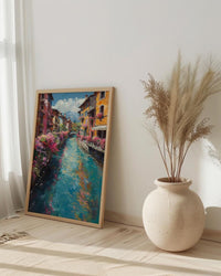Annecy France Poster, Turquoise Canal Decor - Medieval House Art