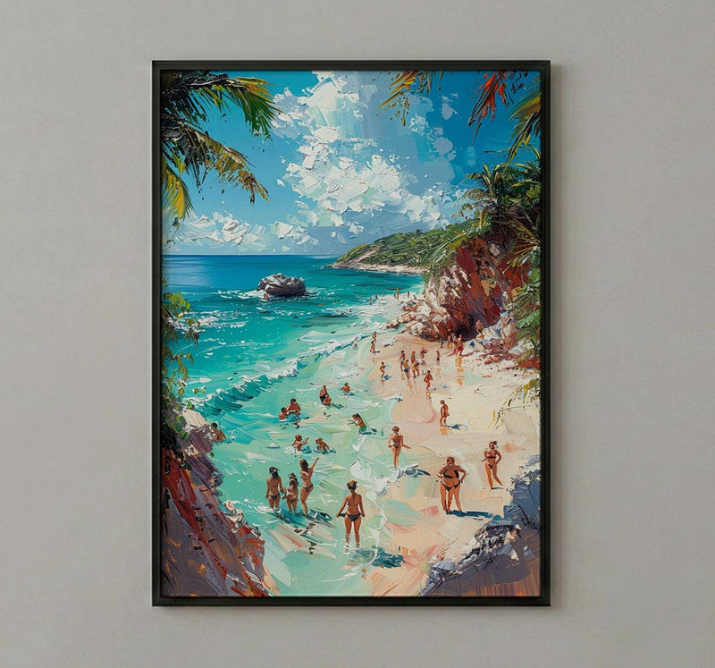 Bahamas Swimming Pig Wall Art, Tropical Exuma Island Decor - Crystal Clear Ocean Summer Fun