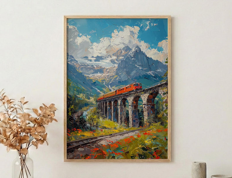 Swiss Train Poster, Switzerland Nature - Stone Viaduct Print