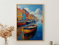 Copenhagen Nyhavn Art Print, Denmark City Decor - Colorful Townhouse