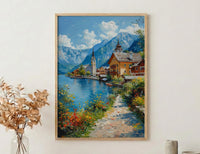 Hallstatt Village Wall Art, Austria Nature Decor - Alpine Lake Print