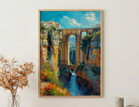 Ronda Bridge Poster, Spain Gorge Decor - Ancient Stone Art Print