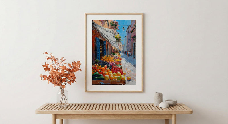 Rome Market Art Print, Italy Fruit Home Decor - Bright White Canopy Tent Summer Morning