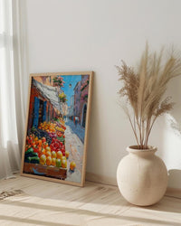 Rome Market Art Print, Italy Fruit Home Decor - Bright White Canopy Tent Summer Morning