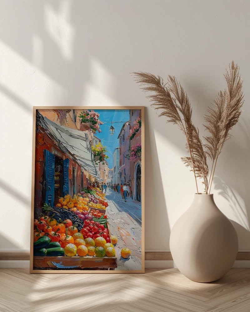 Rome Market Art Print, Italy Fruit Home Decor - Bright White Canopy Tent Summer Morning