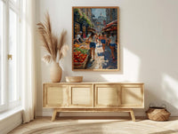 Borough Market City Poster, London Food Home Decor - Historic Artisan Food Stall Summer View