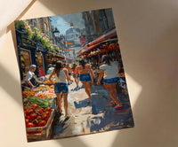 Borough Market City Poster, London Food Home Decor - Historic Artisan Food Stall Summer View