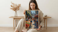 Borough Market City Poster, London Food Home Decor - Historic Artisan Food Stall Summer View