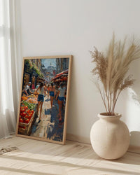 Borough Market City Poster, London Food Home Decor - Historic Artisan Food Stall Summer View