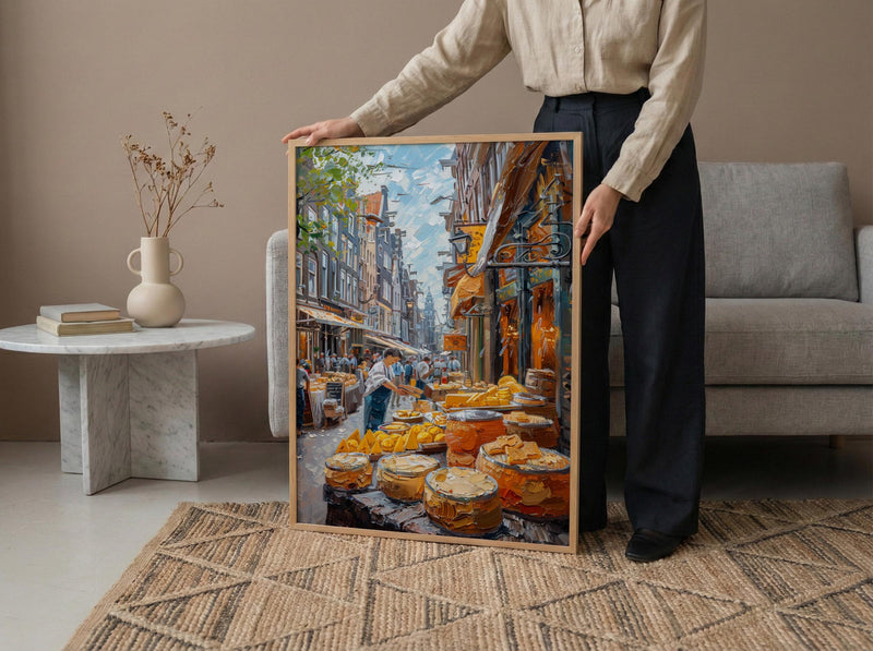 Amsterdam Market Art Print, Stroopwafel Food Home Decor - Bright Yellow Cheese Stall Summer Vibe