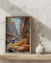 Amsterdam Market Art Print, Stroopwafel Food Home Decor - Bright Yellow Cheese Stall Summer Vibe