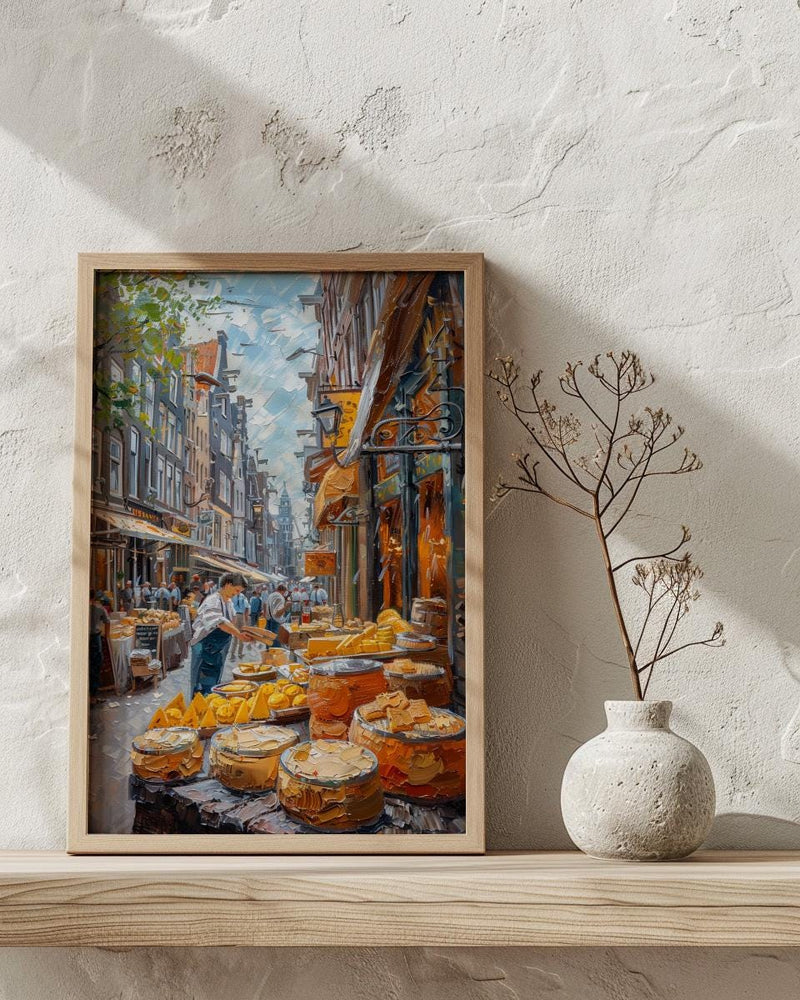 Amsterdam Market Art Print, Stroopwafel Food Home Decor - Bright Yellow Cheese Stall Summer Vibe