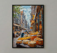 Amsterdam Market Art Print, Stroopwafel Food Home Decor - Bright Yellow Cheese Stall Summer Vibe