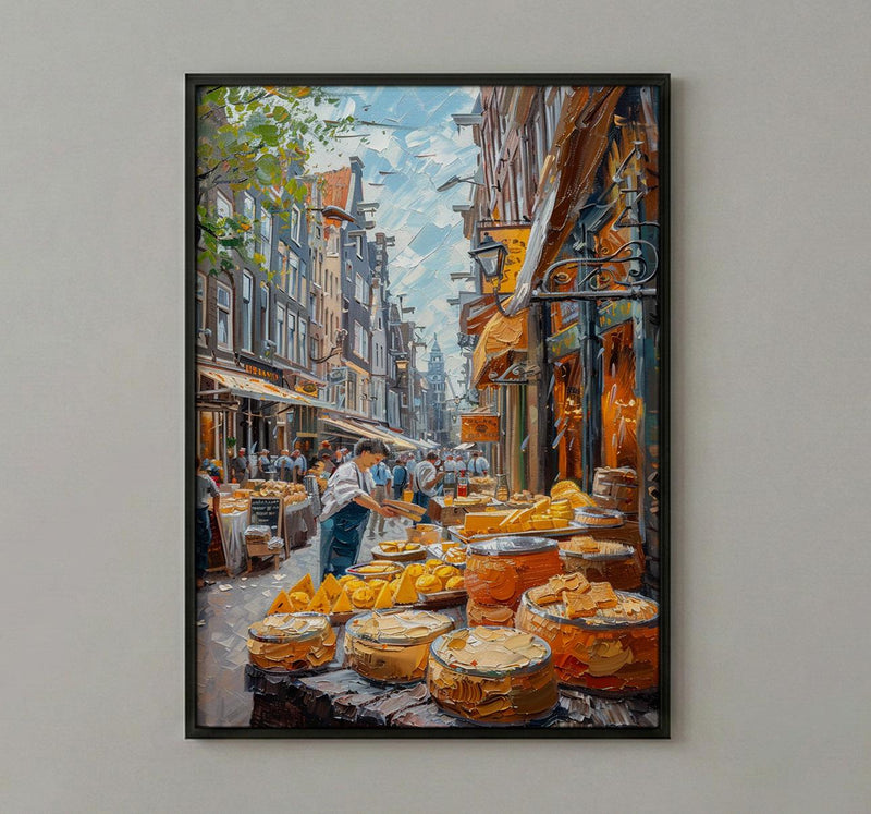 Amsterdam Market Art Print, Stroopwafel Food Home Decor - Bright Yellow Cheese Stall Summer Vibe