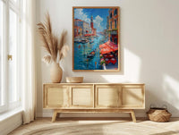Rialto Market Wall Art, Venice Italy Home Decor - Historic Red Awning Canal Summer Beauty