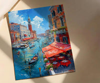 Rialto Market Wall Art, Venice Italy Home Decor - Historic Red Awning Canal Summer Beauty
