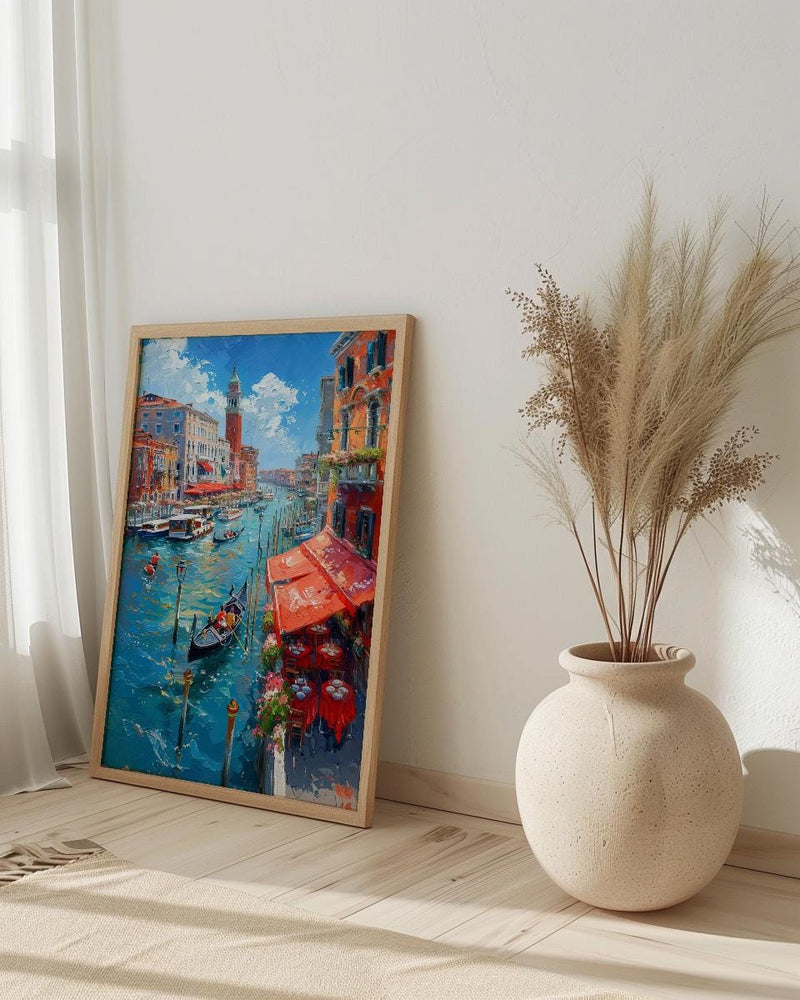 Rialto Market Wall Art, Venice Italy Home Decor - Historic Red Awning Canal Summer Beauty