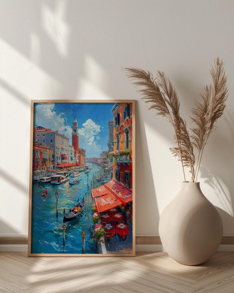 Rialto Market Wall Art, Venice Italy Home Decor - Historic Red Awning Canal Summer Beauty