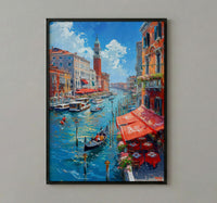 Rialto Market Wall Art, Venice Italy Home Decor - Historic Red Awning Canal Summer Beauty