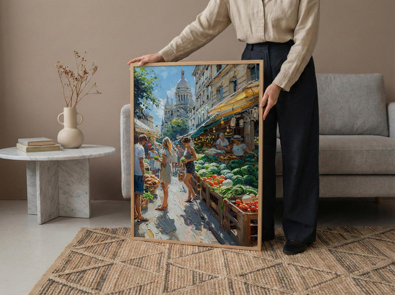 Paris Market Art Print, Organic Food Home Decor - Rustic Bread Green Vegetable Summer Setting