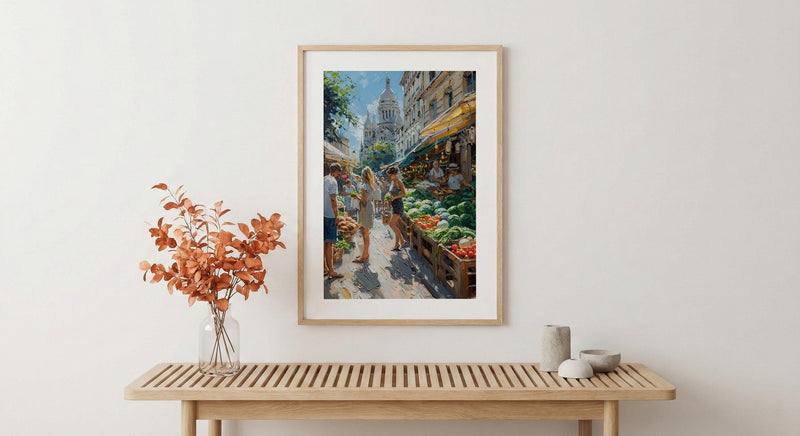 Paris Market Art Print, Organic Food Home Decor - Rustic Bread Green Vegetable Summer Setting