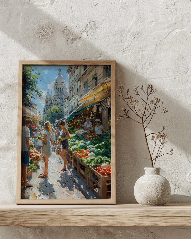 Paris Market Art Print, Organic Food Home Decor - Rustic Bread Green Vegetable Summer Setting